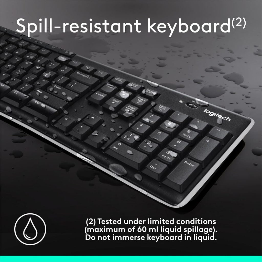 Logitech K270 Wireless Keyboard 2.4GHz USB Receiver Full Size Keyboard for PC Laptop