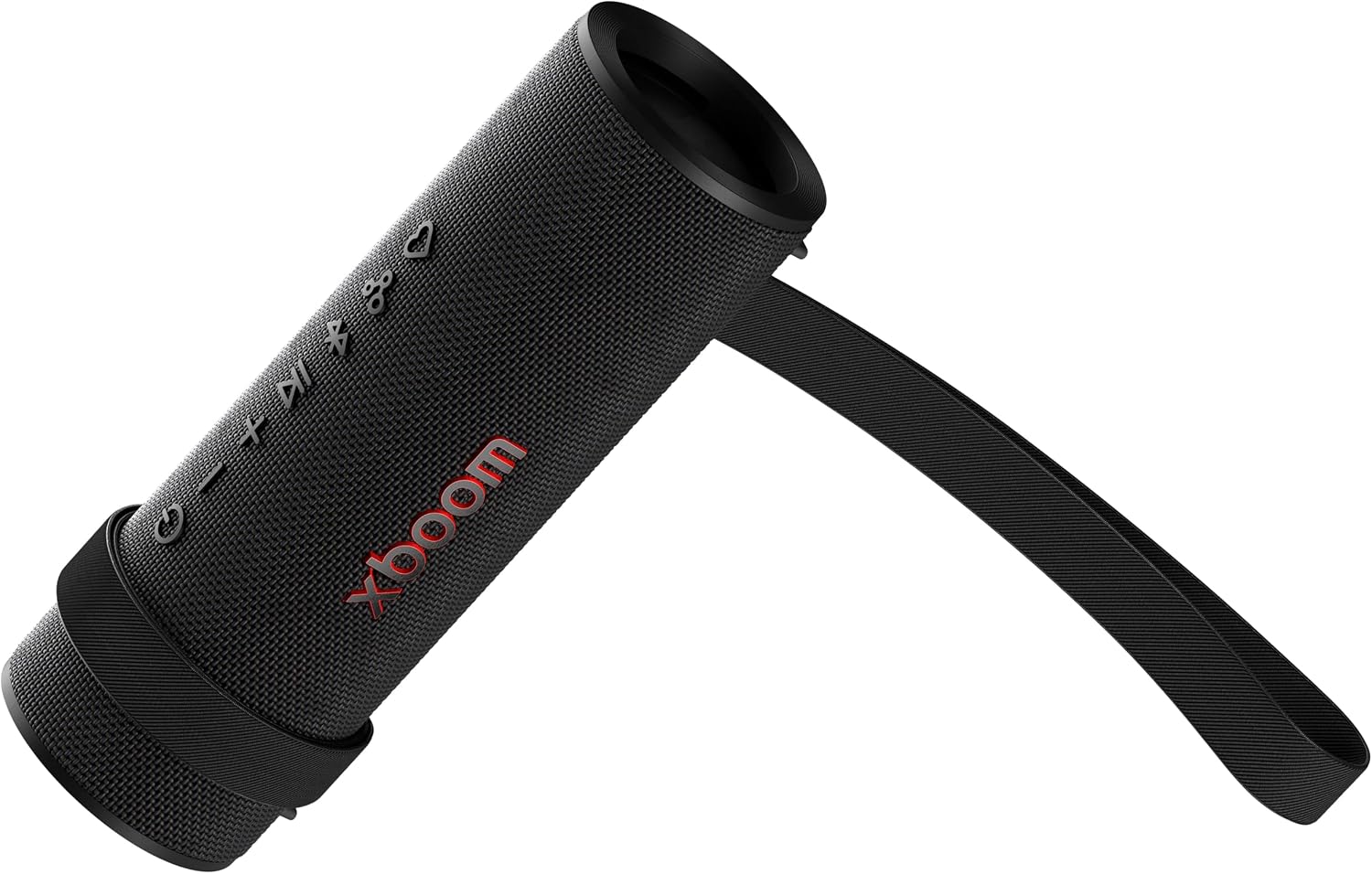 LG xboom Grab Core by will.i.am: portable outdoor Bluetooth speaker, 19‑hr playtime, IP67, straps.