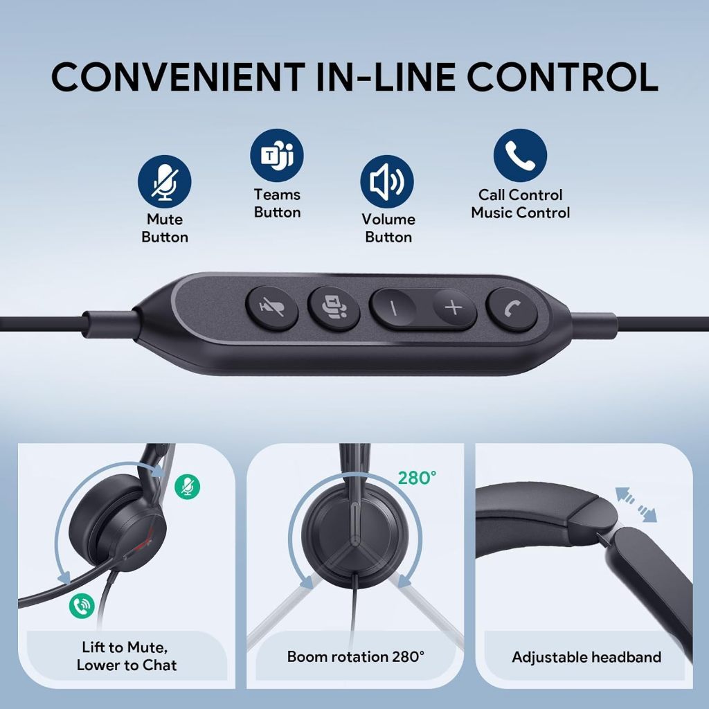 Yealink UH44 Dual MS UC USB-C/A USB Stereo Wired Headset Dual Noise Cancelling, HD Audio Sound, Lightweight