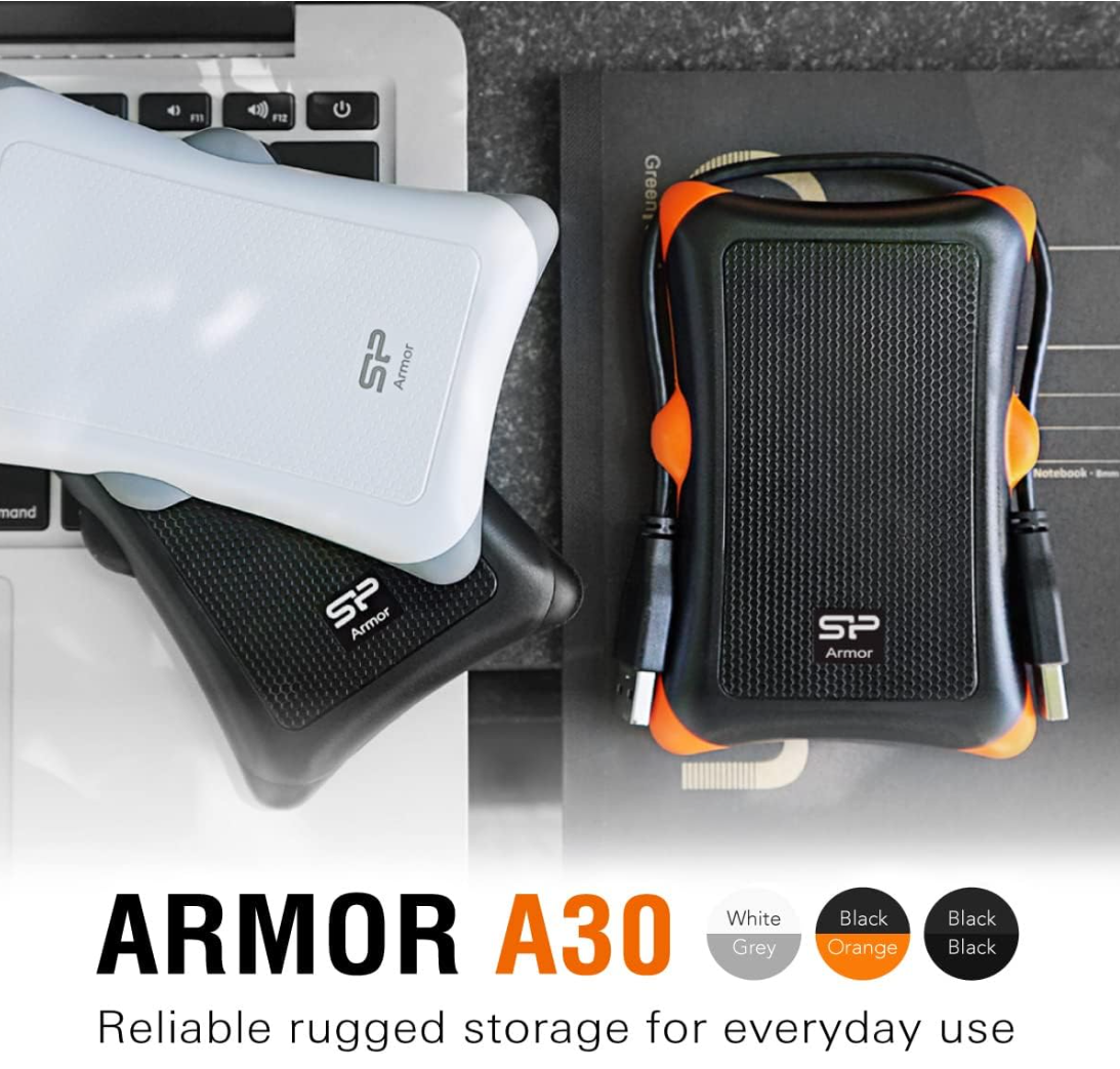 Silicon Power 1TB Rugged Portable External Hard Drive Armor A30, Shockproof USB 3.0 for PC, Mac, Xbox and PS4, Black