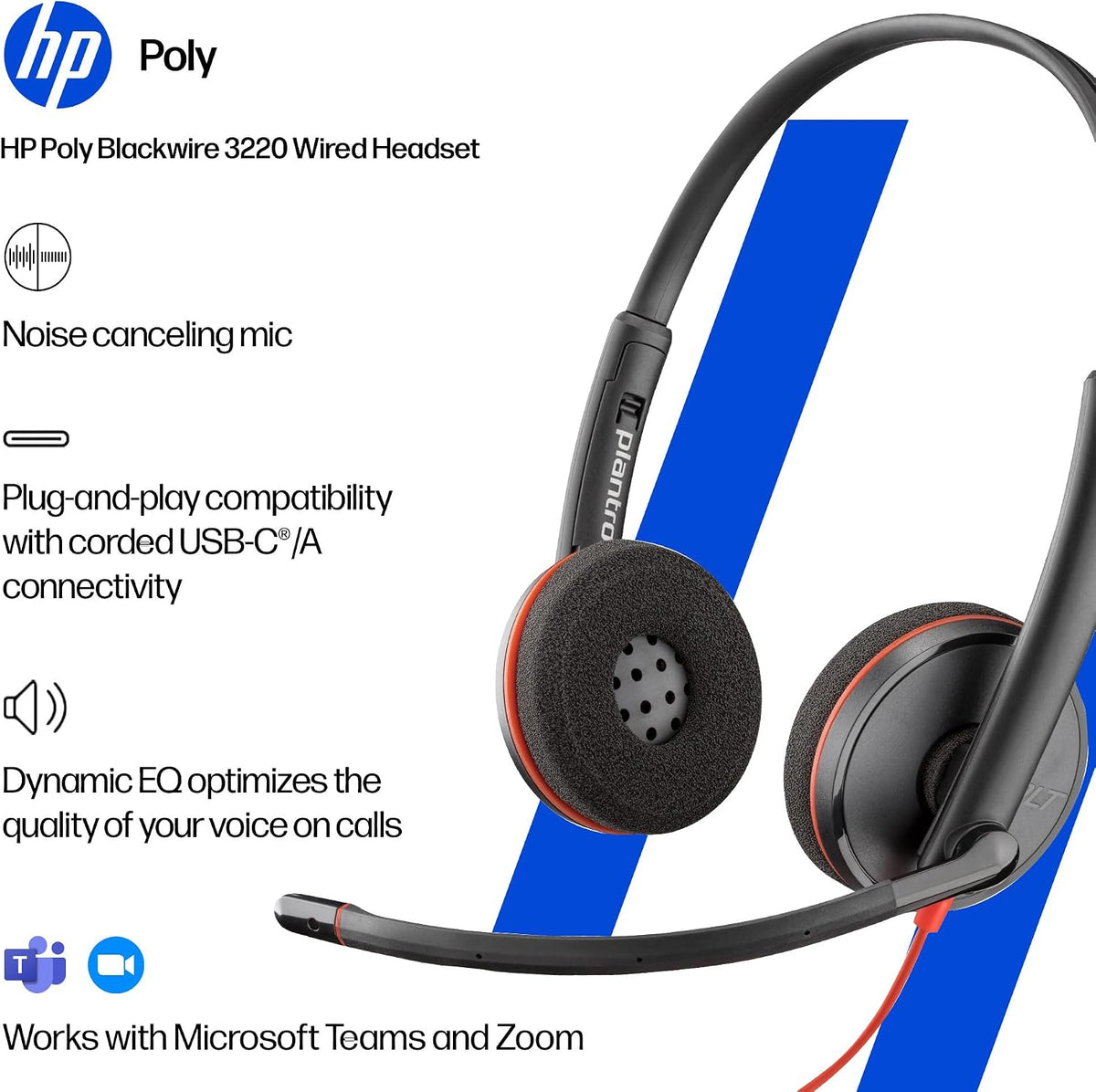 HP Poly Blackwire 3220 USB-C/A Adapter Stereo Headset