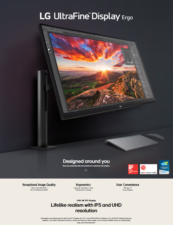 LG 32UN880K-B 31.5" UHD 4K Ergo IPS Monitor with USB-C