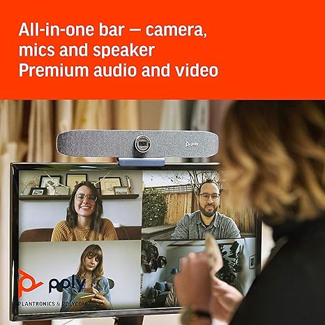 Poly Studio P15 Personal Video Bar (Plantronics + Polycom) - Complete Audio + Premium 4K Webcam Solution - Camera, Mics & Speaker - Home Office/Focus Room -Works w/Zoom (Certified) & Teams (Certified)