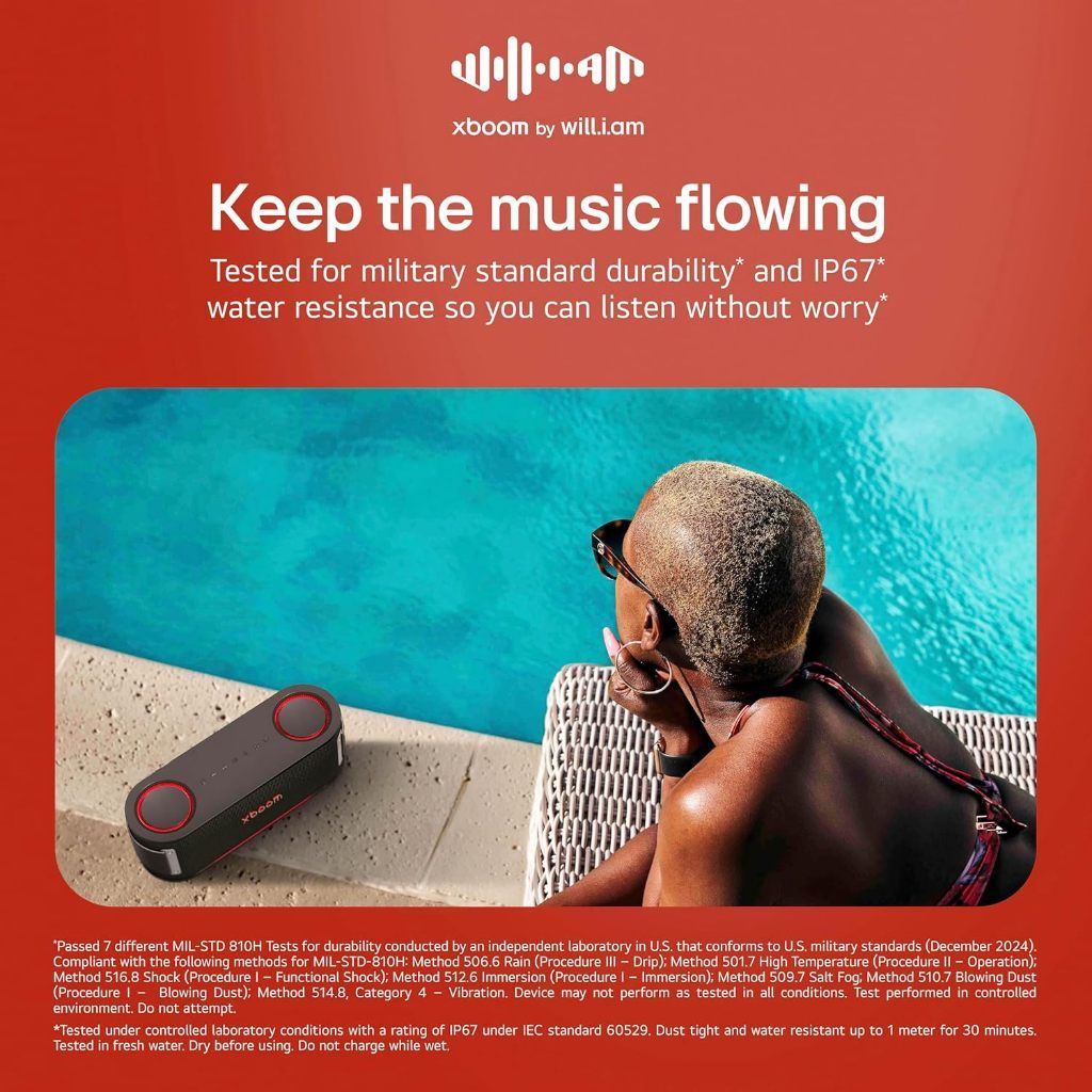 LG XBOOM Bounce By will.i.am: Portable Bluetooth Speaker | 30hr Playtime | IP67 Sports Focused