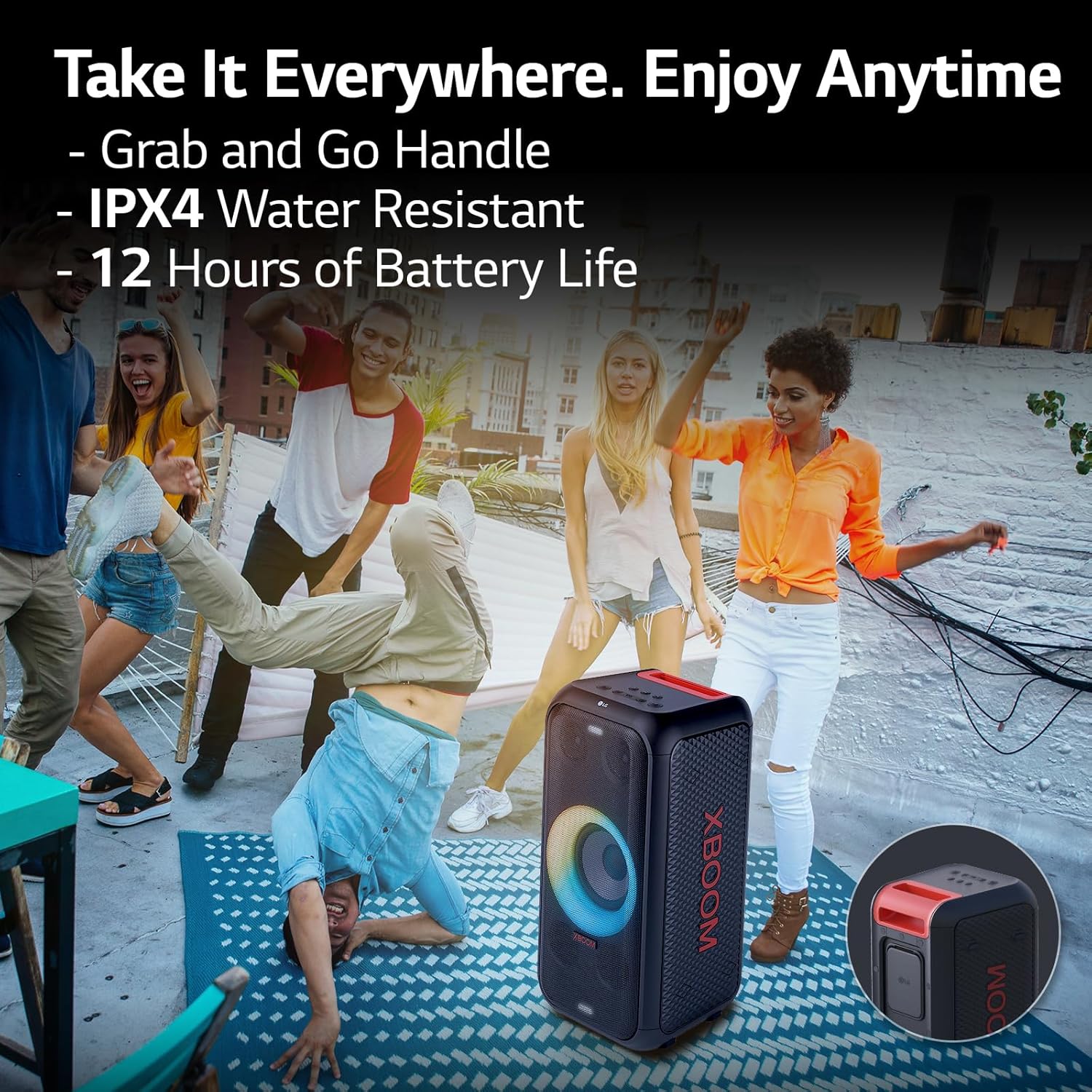 LG XBOOM XL5T Multi-Color Ring Lighting Bluetooth Party Speaker Audio System up to 12hrs Battery