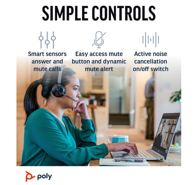 Poly Voyager Focus 2 MS Teams Certified USB-C-C Headset +USB-C/A Adapter