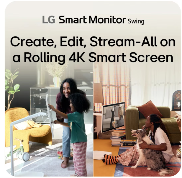 LG 32U889SA-W 32 Inch 4K UHD IPS Touchscreen Smart Monitor Swing with Rolling Stand