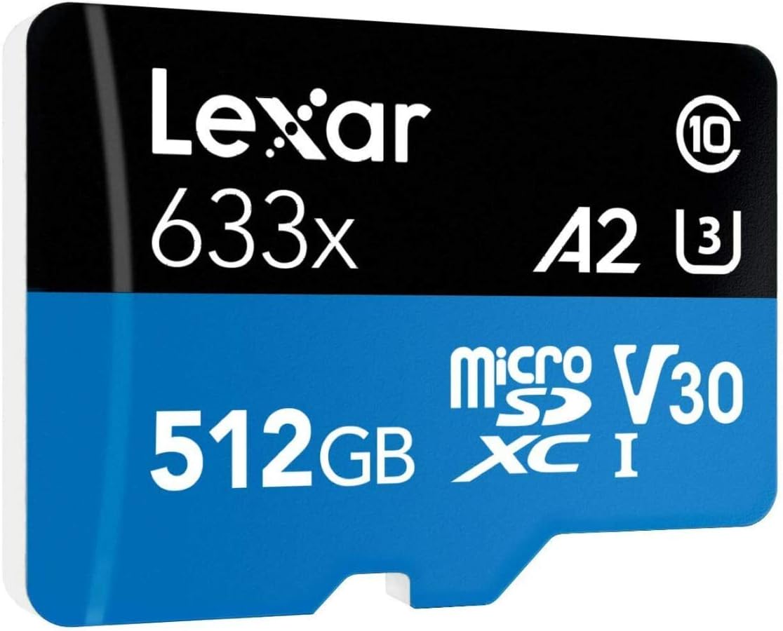 Lexar High-Performance 633x 512GB microSDXC™ UHS-I Cards BLUE - up to 100MB/s read, up to 70MB/s write, Class 10, U3, V30, A2 (w/ SD Adapter)