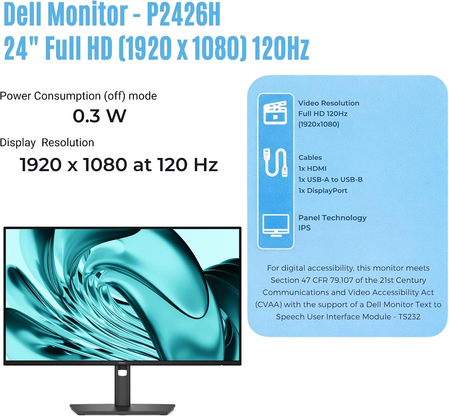 Dell Pro P P2426H 24" FHD 120Hz Business Monitor, USB-C, HDMI, DisplayPort | Anti-Glare 24" (1920×1080) Monitor, Adaptive-Sync, VESA Mount, Dual Front USB-C, Eye Comfort Tech, Slim Bezels, Easy Setup