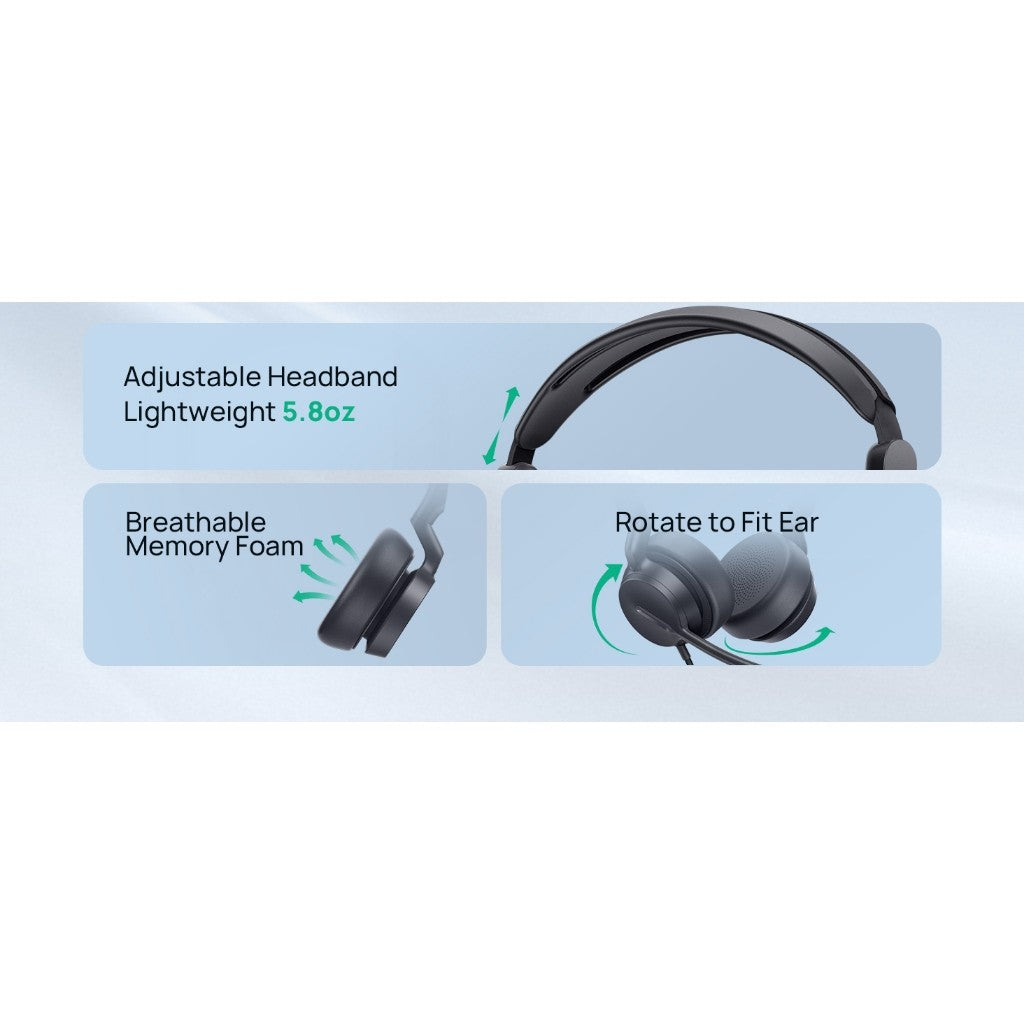 Yealink UH42 Dual MS Teams UC USB-C/A Stereo Wired Headset AI Noise Cancelling, Call Control, HD Audio