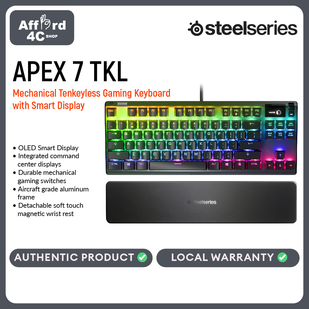 SteelSeries Apex 7 TKL Compact Mechanical Gaming Keyboard-Red Linear-OLED-RGB Backlit (64646)