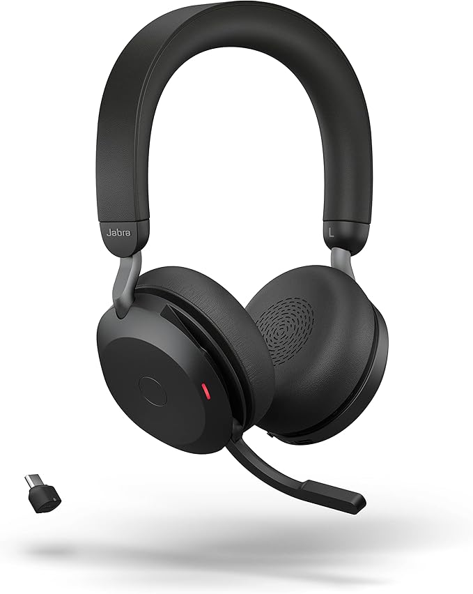 Jabra Evolve2 75  Wireless Headset with 8-Microphone Technology - Dual Foam Stereo Headphones with Advanced Active Noise Cancelling, USB-C Bluetooth Adapter and MS Teams-Compatibility