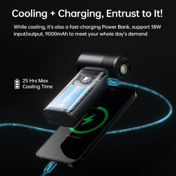 Jisulife Handheld Fan Ultra2 25-hour Long-lasting Strong Wind 9000mAh Rechargeable 5 in 1 Mini Fans 100 Speeds Flashlight Power bank Air Pump Outdoor Camping 18W Fast Charging