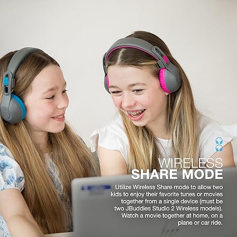 JLab JBuddies Studio 2 On-Ear Kids Wired Headphones Toddler Headphones Kid Safe Studio Volume Safe Volume Limiter Folding Adjustable Noise Isolation with Mic