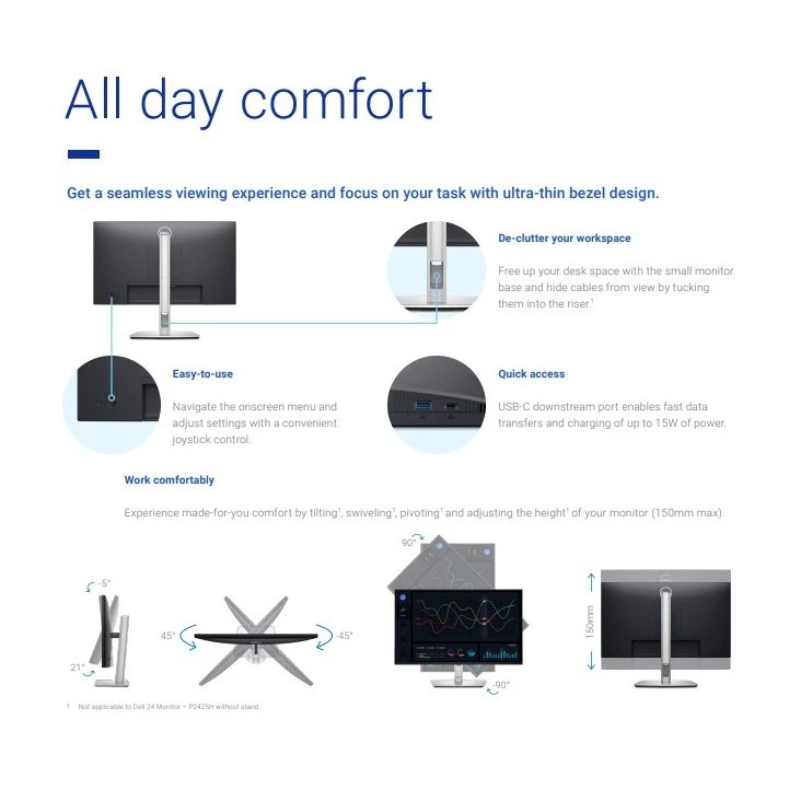 Dell P2425H Computer Monitor Screen 24" 16:9 IPS Display 100Hz Full HD With Stand