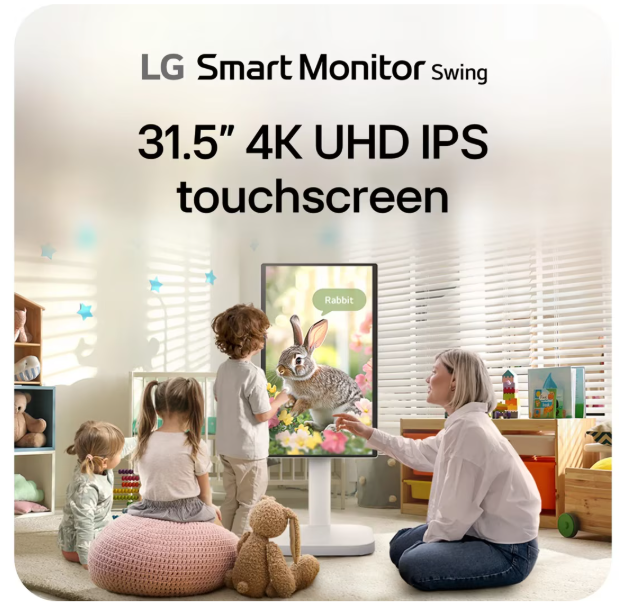 LG 32U889SA-W 32 Inch 4K UHD IPS Touchscreen Smart Monitor Swing with Rolling Stand