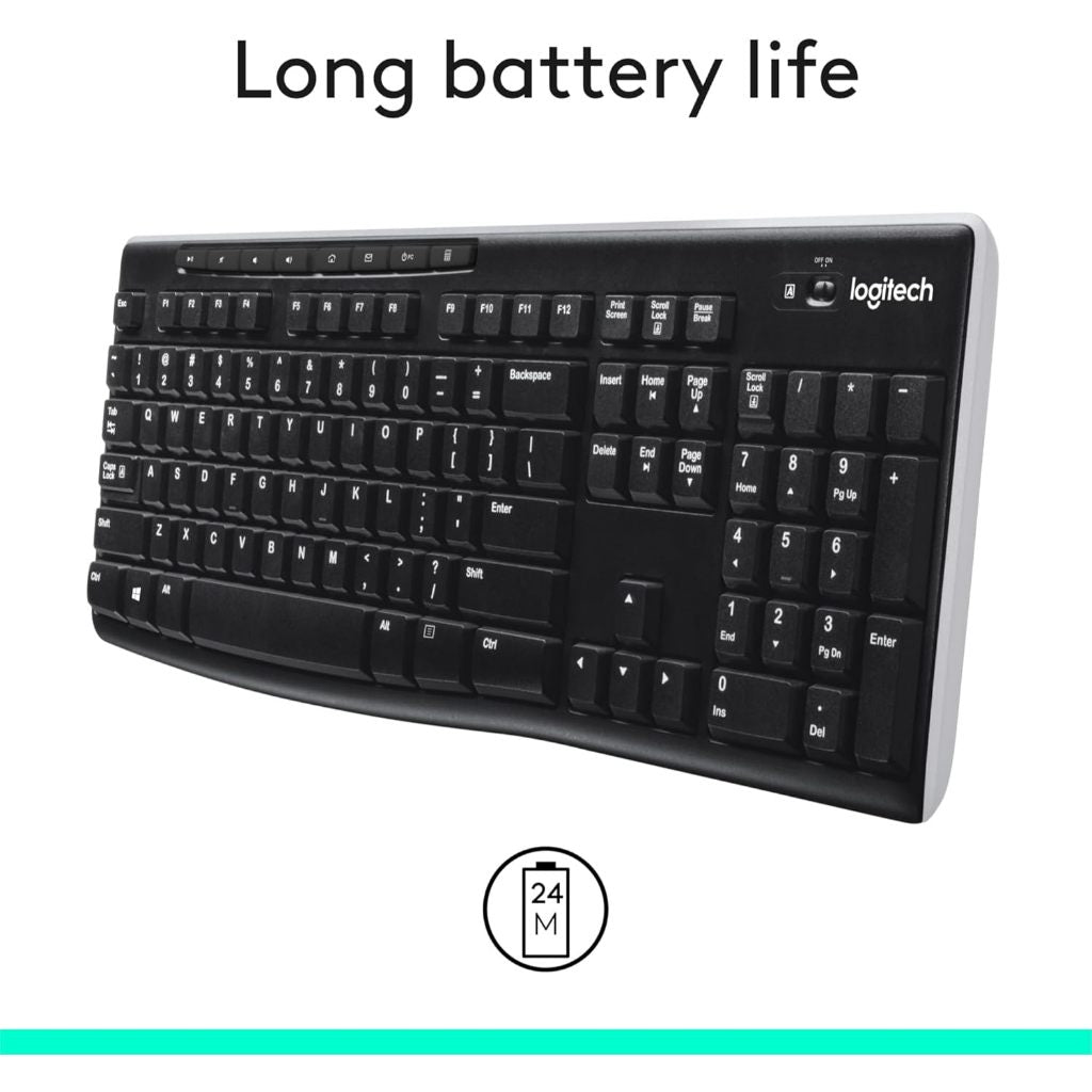 Logitech K270 Wireless Keyboard 2.4GHz USB Receiver Full Size Keyboard for PC Laptop