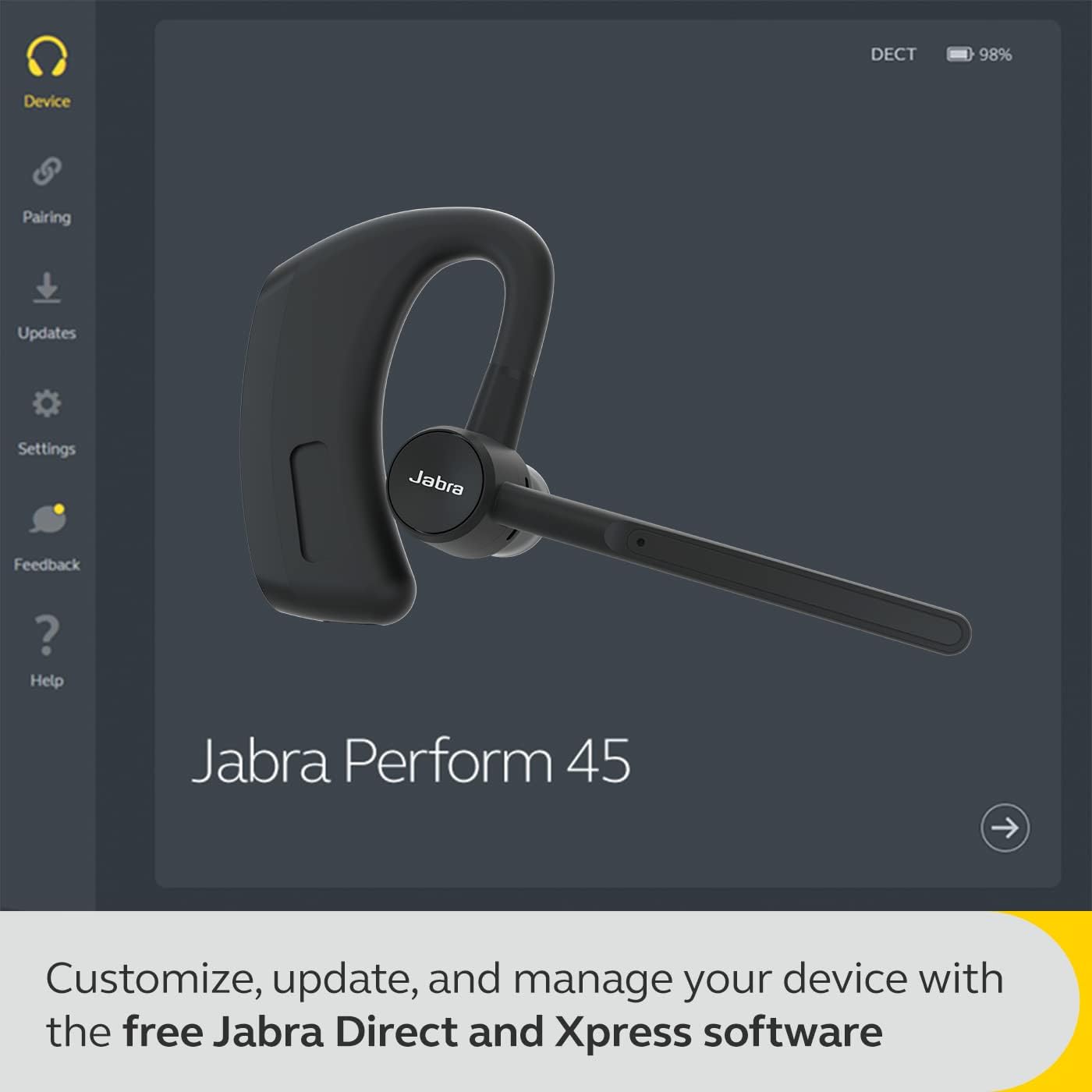 Jabra Perform 45 Push-to-Talk Bluetooth Wireless Headset, Noise-Cancelling Microphone, Push-to-Talk Functionality, Face2Face Mode, and Discreet Design, IP54-Rated