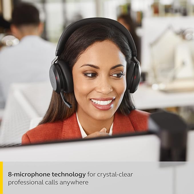 Jabra Evolve2 75  Wireless Headset with 8-Microphone Technology - Dual Foam Stereo Headphones with Advanced Active Noise Cancelling, USB-C Bluetooth Adapter and MS Teams-Compatibility