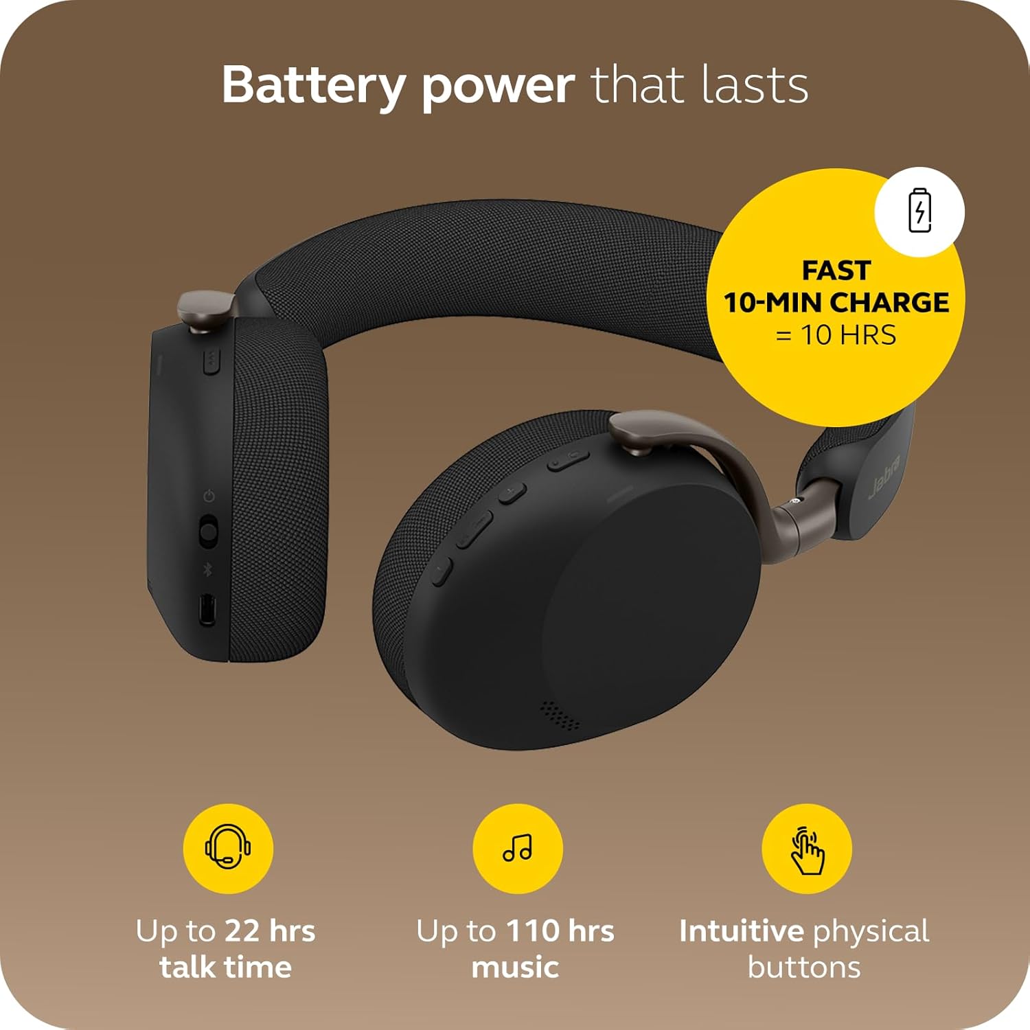 Jabra Evolve3 75 On-Ear USB-A Wireless Bluetooth Headset with Mic and Wireless Charging Stand for Work, AI Voice Call Technology, Advanced ANC, 22-Hour Battery, Works with Online Meeting Apps