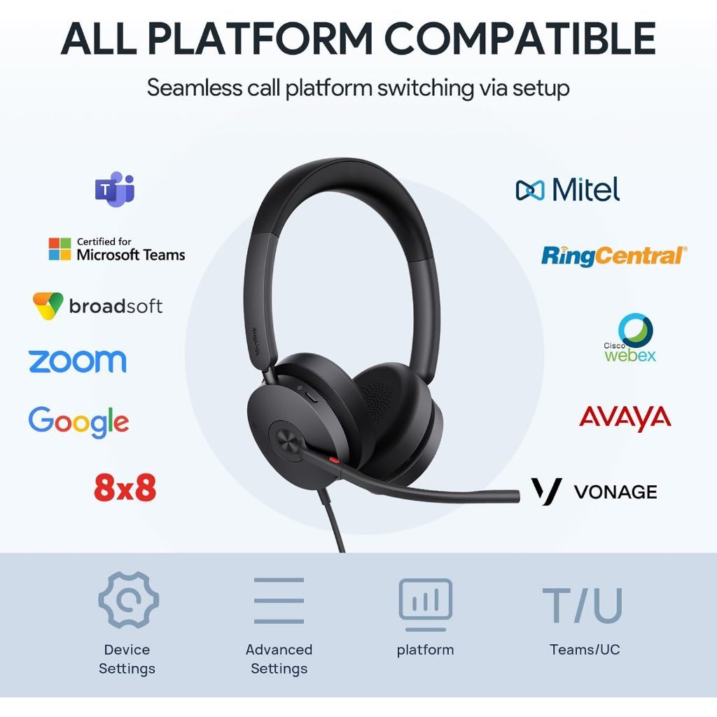 Yealink UH48 Dual MS UC USB-C/A USB Stereo Wired Headset Hybrid ANC, HD Audio, Dynamic EQ