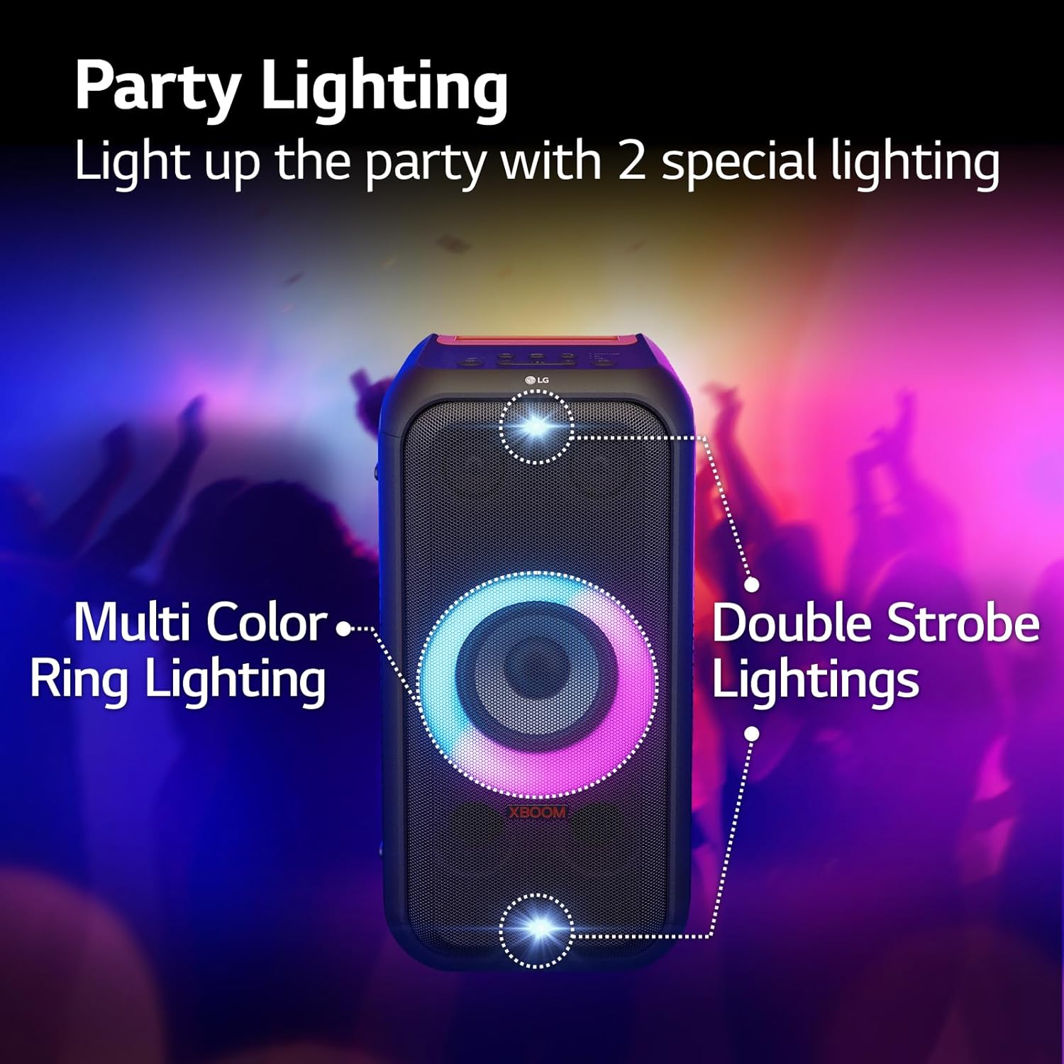 LG XBOOM XL5T Multi-Color Ring Lighting Bluetooth Party Speaker Audio System up to 12hrs Battery