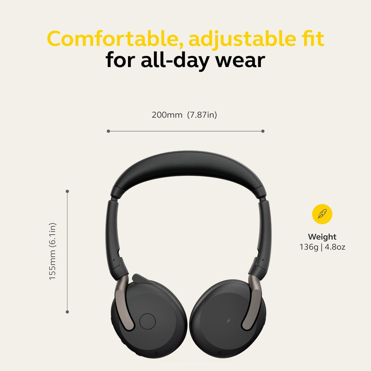 Jabra Evolve2 65 Flex Wireless Headset USB-C - Bluetooth Headphones , Noise-Cancelling ClearVoice Technology & Hybrid ANC