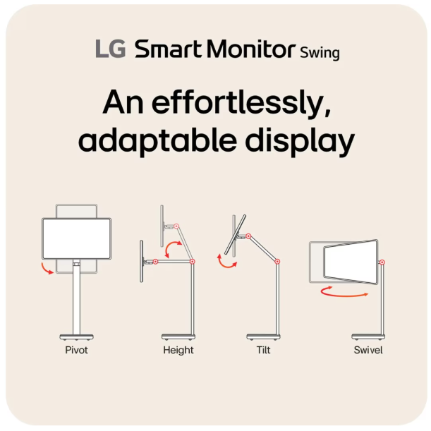 LG 32U889SA-W 32 Inch 4K UHD IPS Touchscreen Smart Monitor Swing with Rolling Stand