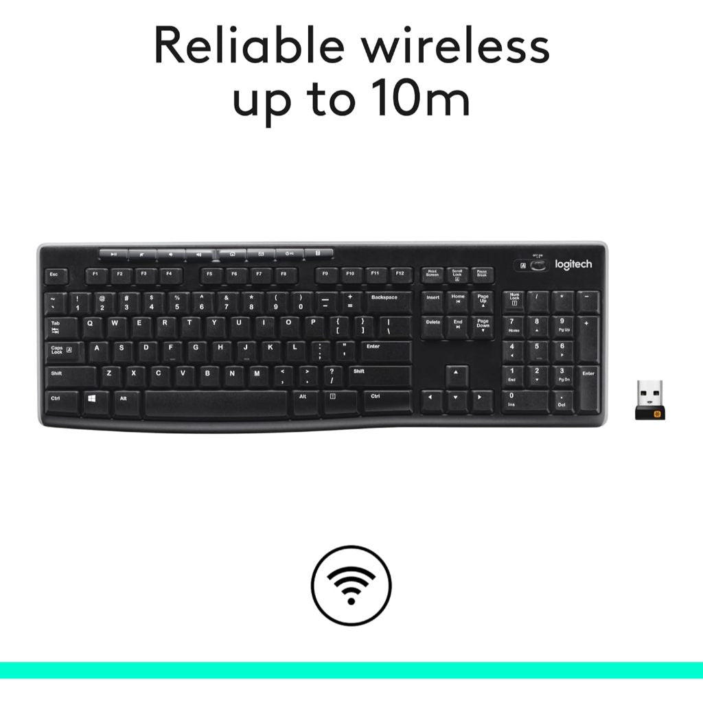 Logitech K270 Wireless Keyboard 2.4GHz USB Receiver Full Size Keyboard for PC Laptop