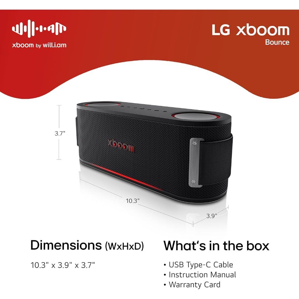 LG XBOOM Bounce By will.i.am: Portable Bluetooth Speaker | 30hr Playtime | IP67 Sports Focused