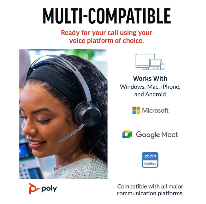 Poly Voyager Focus 2 USB-C-C Headset +USB-C/A Adapter