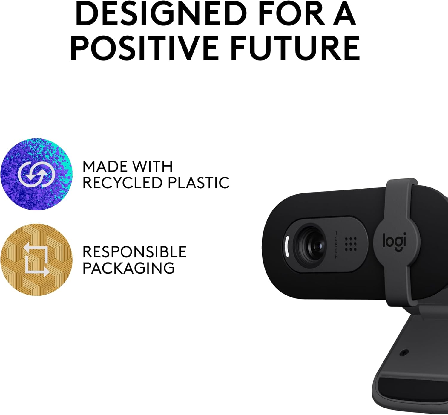 Logitech Brio 100 Full HD 1080p Webcam for Meetings, Streaming, Desktop, Laptop, PC - Built-in Mic, Shutter, USB-A, Teams, Zoom