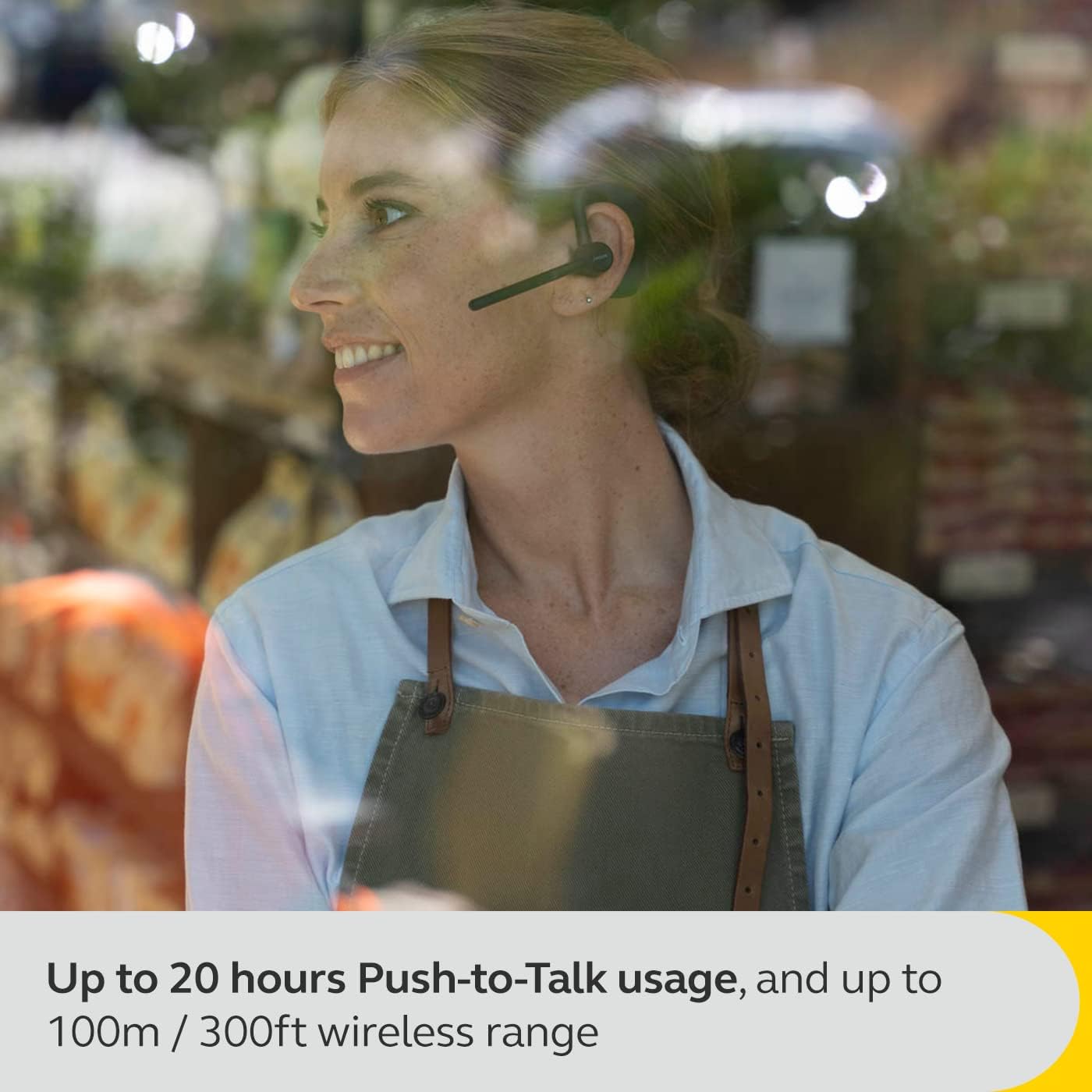 Jabra Perform 45 Push-to-Talk Bluetooth Wireless Headset, Noise-Cancelling Microphone, Push-to-Talk Functionality, Face2Face Mode, and Discreet Design, IP54-Rated