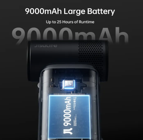 Jisulife Handheld Fan Ultra2 25-hour Long-lasting Strong Wind 9000mAh Rechargeable 5 in 1 Mini Fans 100 Speeds Flashlight Power bank Air Pump Outdoor Camping 18W Fast Charging