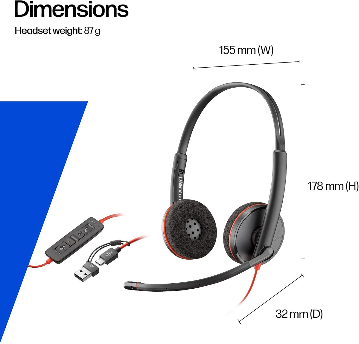 HP Poly Blackwire 3220 USB-C/A Adapter Stereo Headset