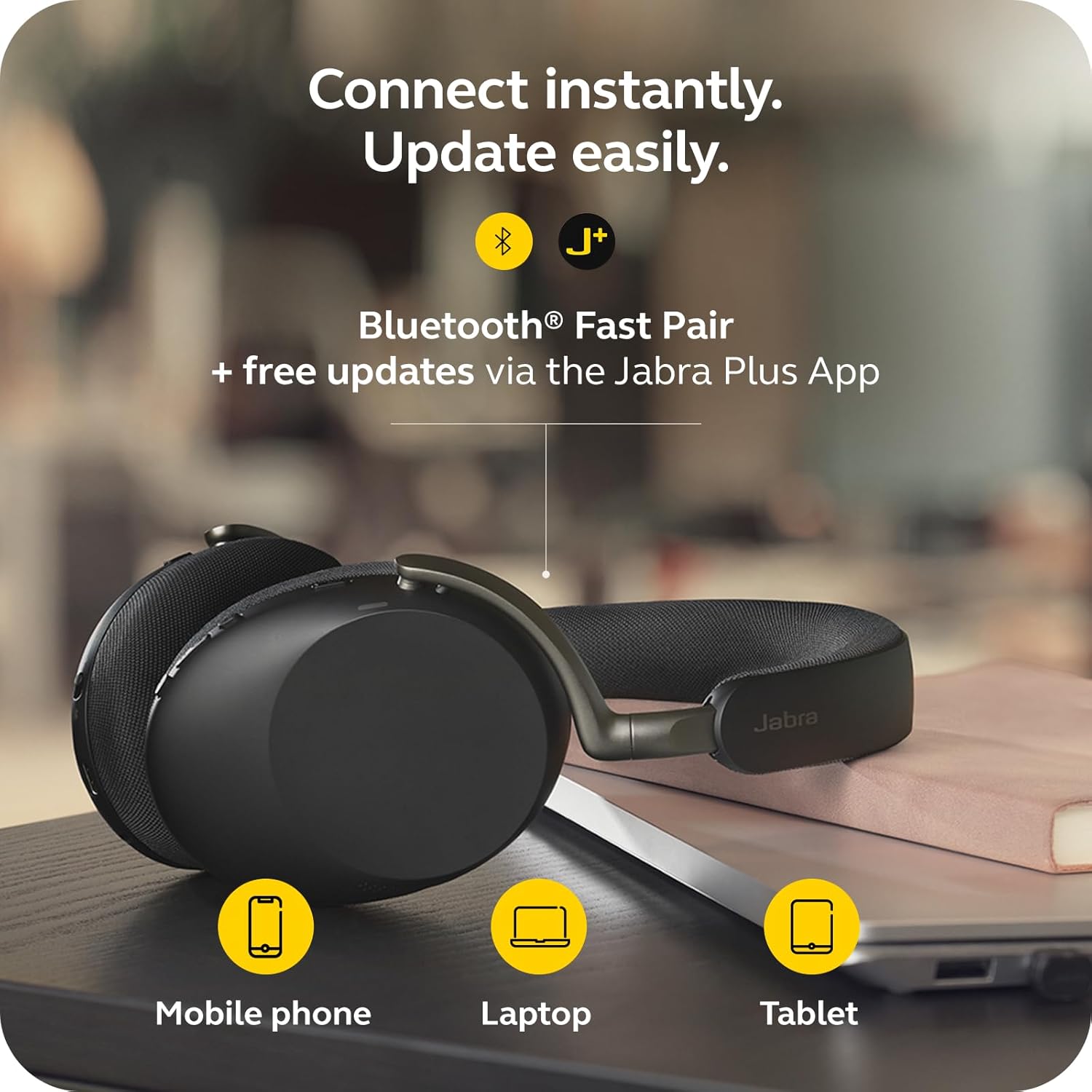 Jabra Evolve3 85 Over-Ear USB-A Wireless Bluetooth Headset with Microphone for Work, AI Voice Call Technology, Adaptive Active Noise Cancellation, 25-Hour Battery, Works with Meeting Apps