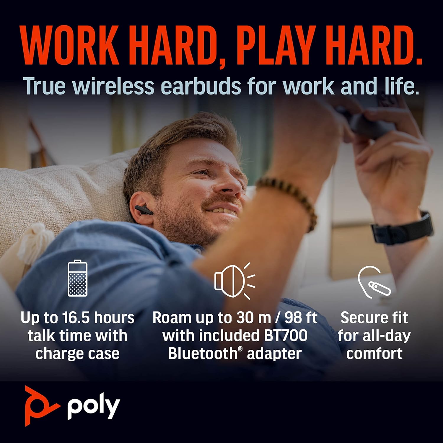 Poly Voyager Free 60+ UC True Wireless Earbuds (Plantronics) – Noise-Canceling Mics for Clear Calls – ANC – Smart Charge Case w/Touch Controls