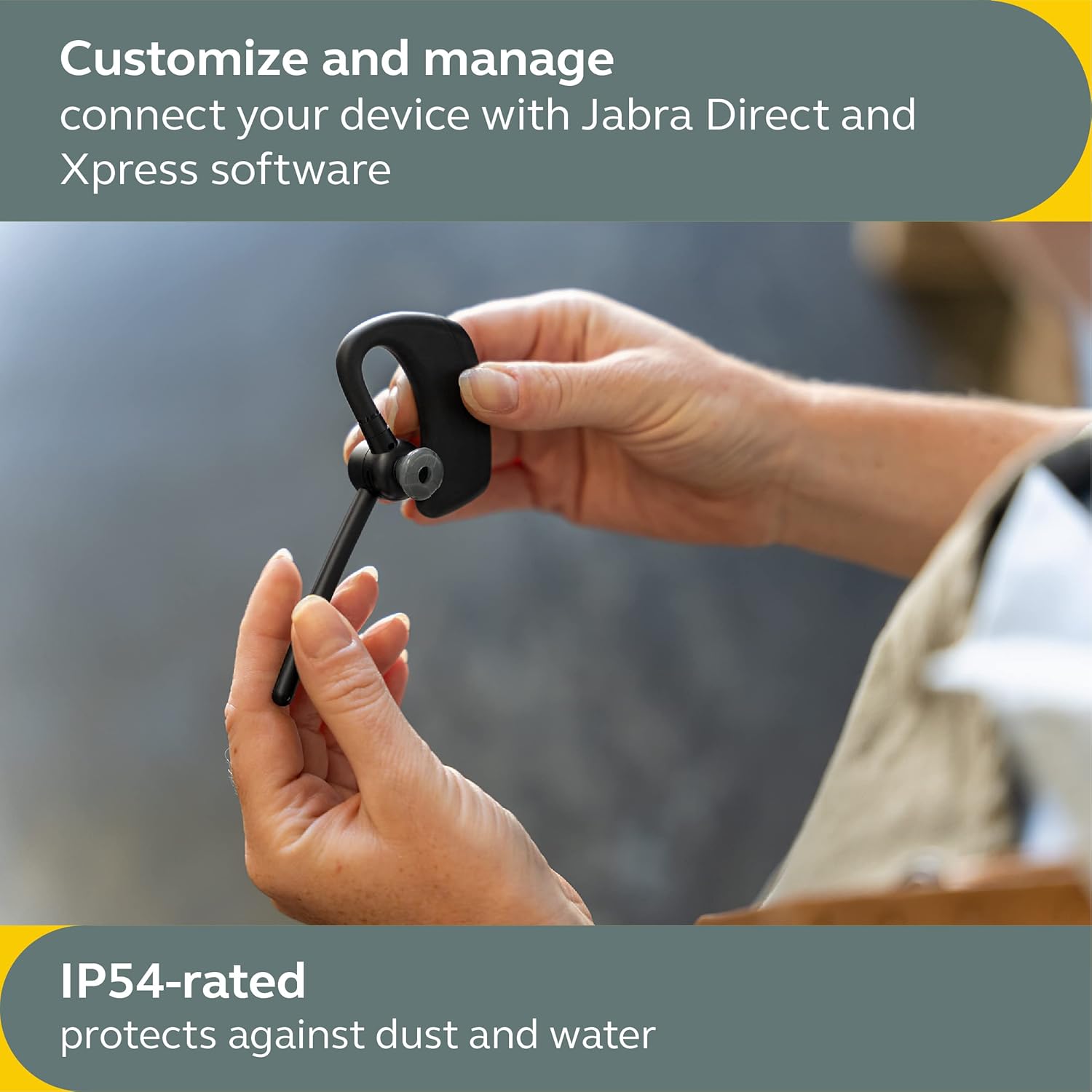 Jabra Perform 45 Push-to-Talk Bluetooth Wireless Headset, Noise-Cancelling Microphone, Push-to-Talk Functionality, Face2Face Mode, and Discreet Design, IP54-Rated