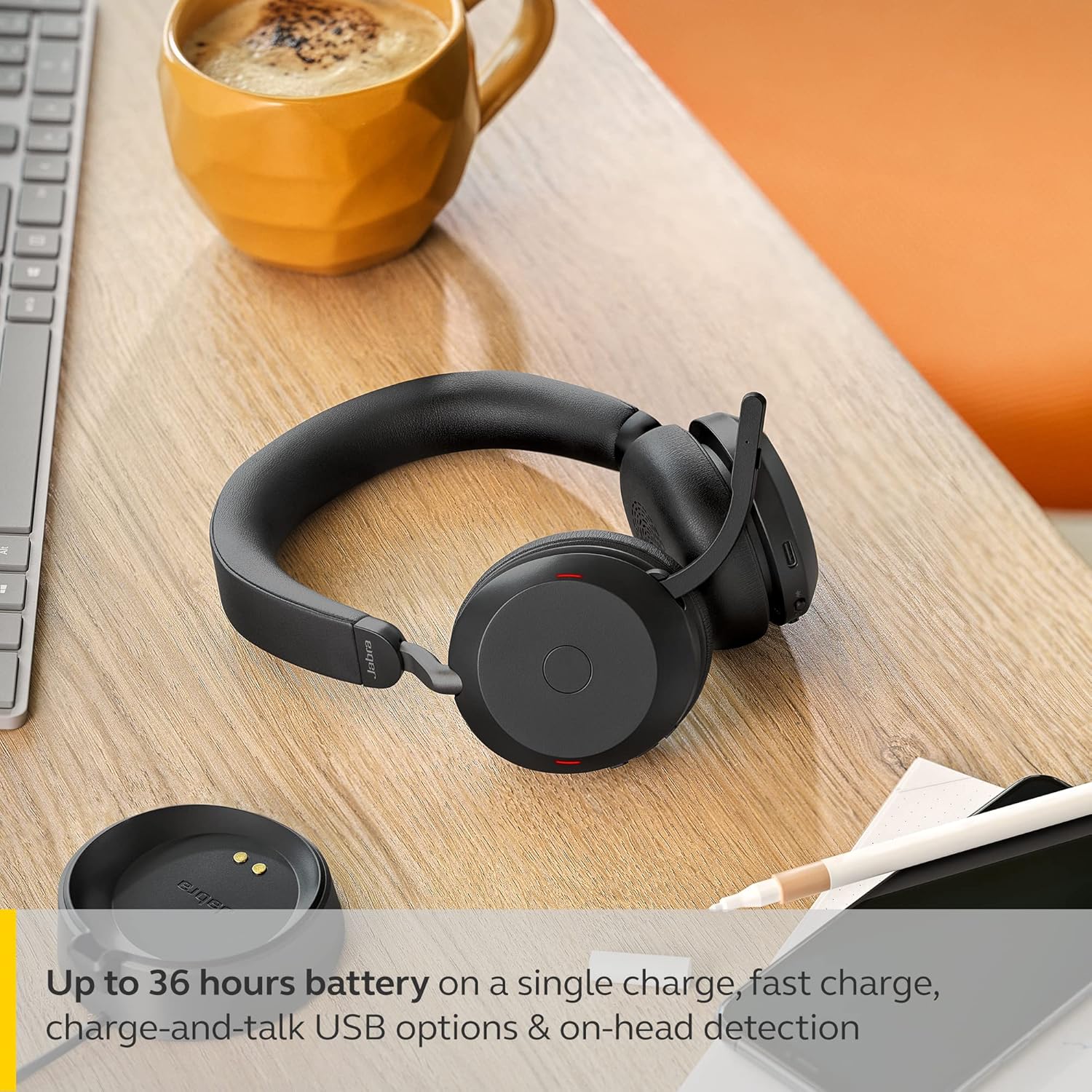 Jabra Evolve2 75  Wireless Headset with 8-Microphone Technology - Dual Foam Stereo Headphones with Advanced Active Noise Cancelling, USB-C Bluetooth Adapter and MS Teams-Compatibility