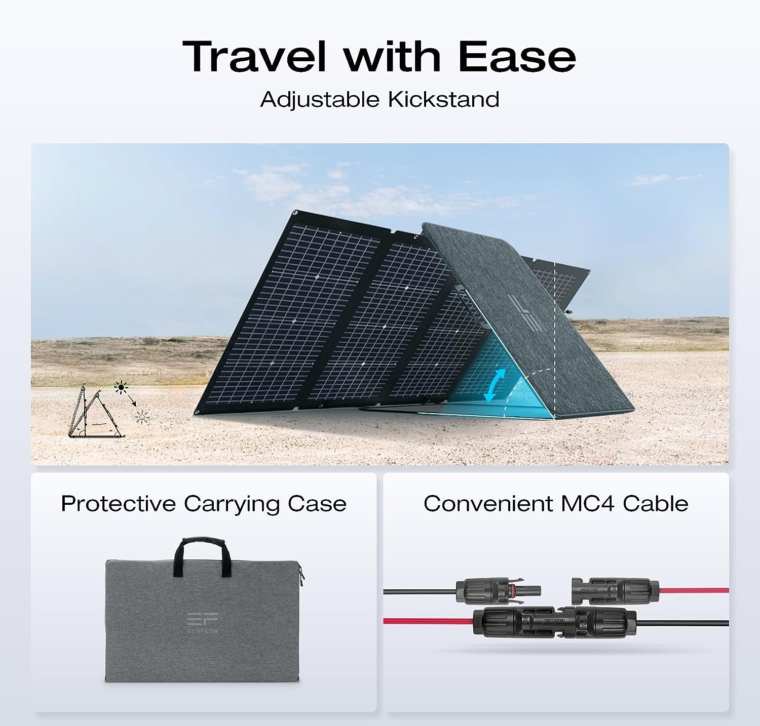 EF ECOFLOW 220Watt Bifacial Foldable Solar Panel, Complete with Adjustable Kickstand, Waterproof IP68 & Durable for Off The Grid Living