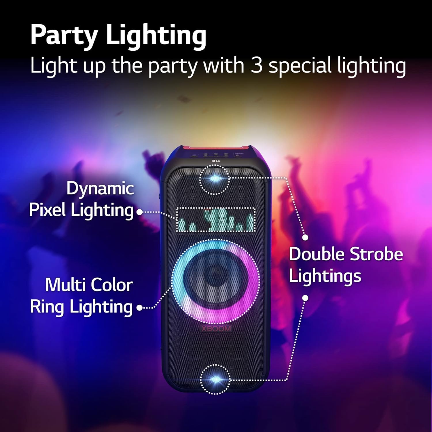 LG XBOOM XL7 Portable Tower Speaker with 250W of Power and Pixel LED Lighting with up to 20 Hrs of B