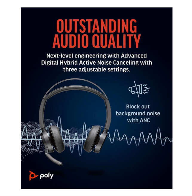 Poly Voyager Focus 2 MS Teams Certified USB-C-C Headset +USB-C/A Adapter