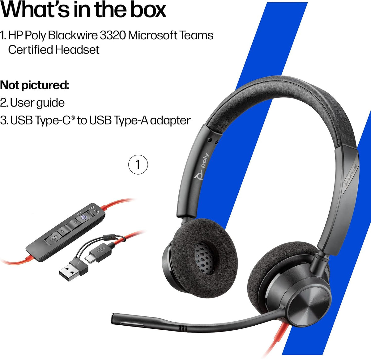 HP Poly Blackwire 3320 Stereo USB-C Headset +USB-C/A Adapter (8X219AA)