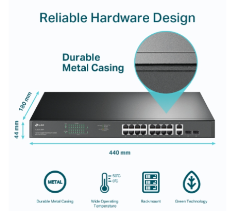 TP-Link  TL-SG1218MP 18-Port Gigabit Rackmount Switch with 16 PoE+