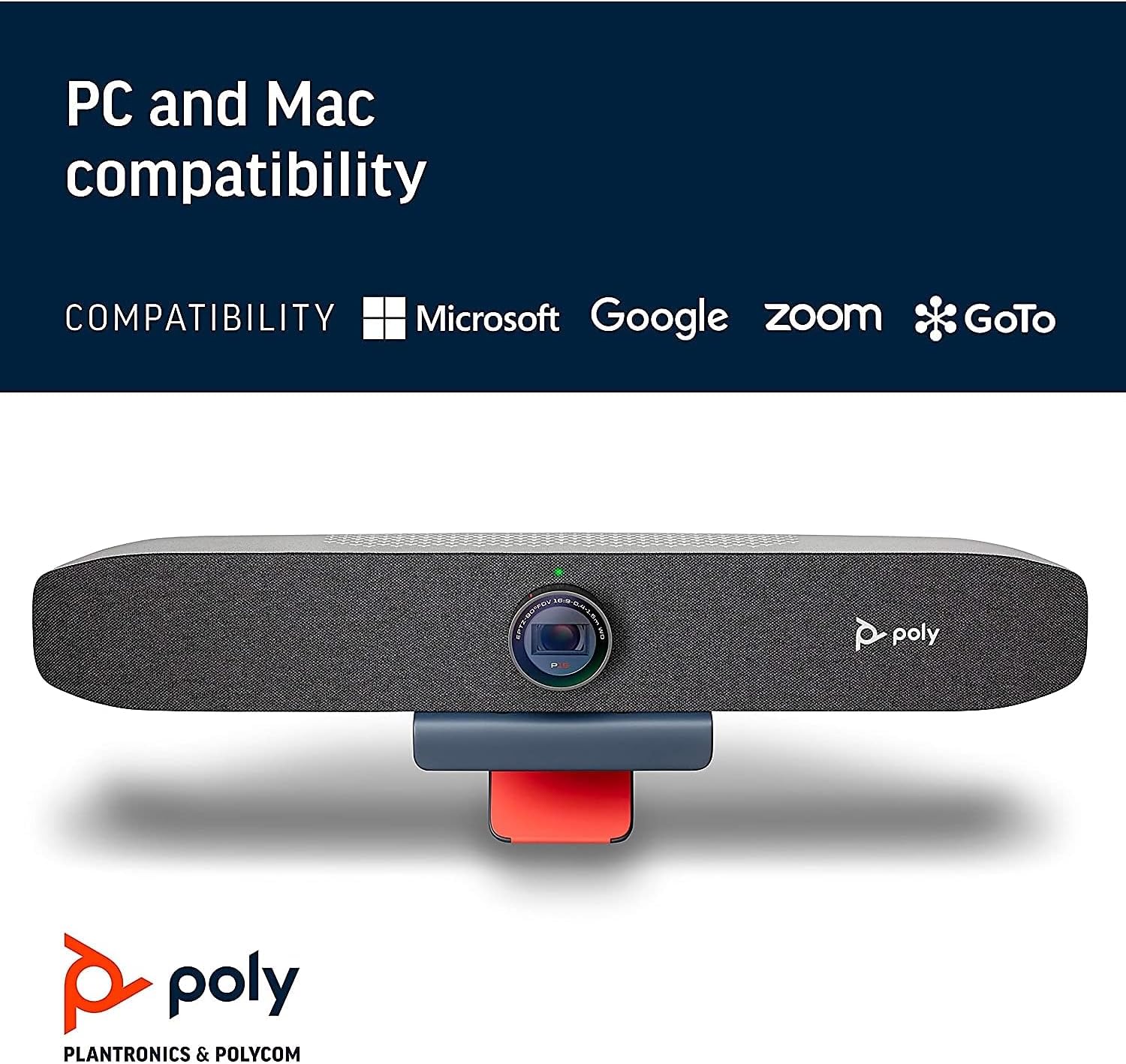 Poly Studio P15 Personal Video Bar (Plantronics + Polycom) - Complete Audio + Premium 4K Webcam Solution - Camera, Mics & Speaker - Home Office/Focus Room -Works w/Zoom (Certified) & Teams (Certified)