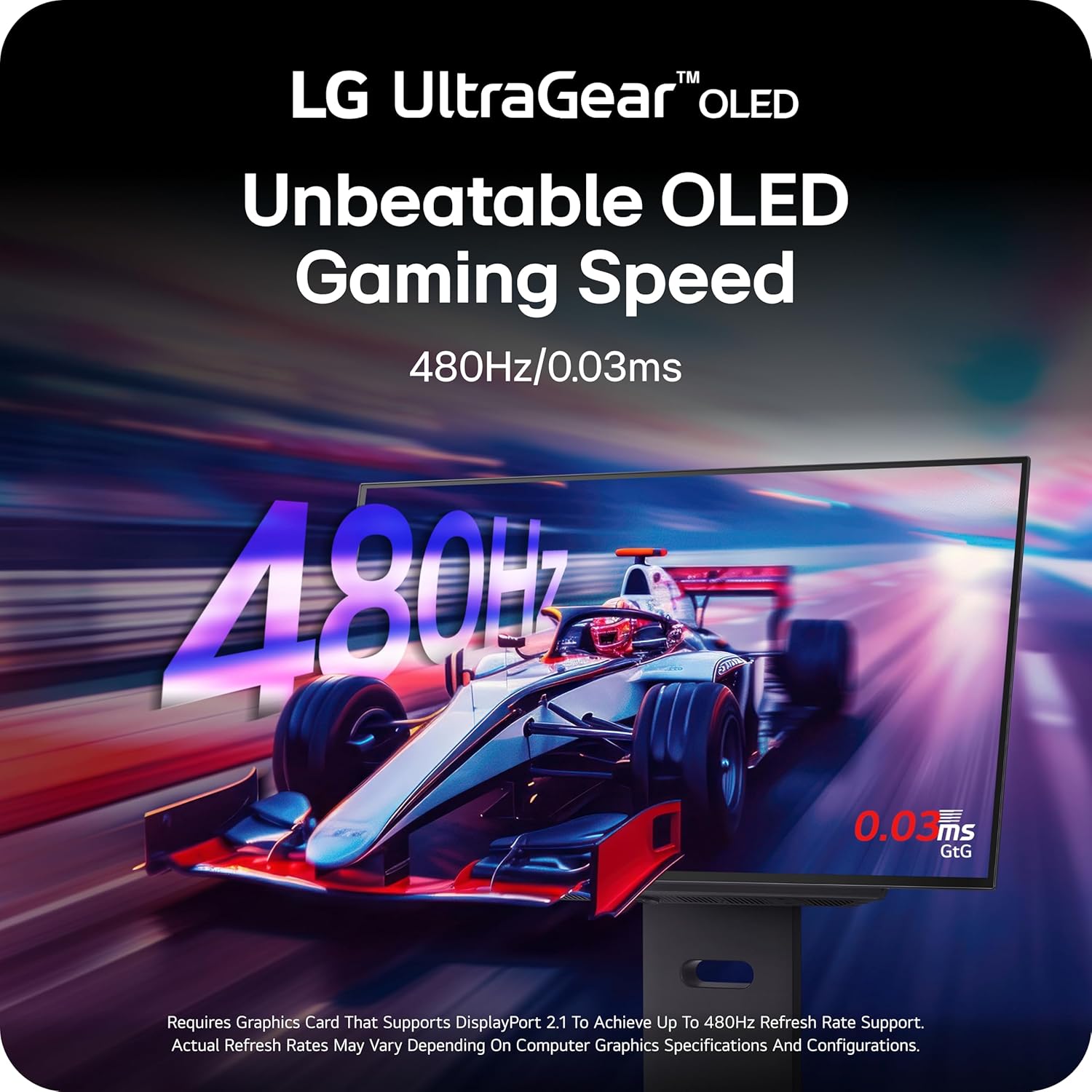 LG 27GX790A-B 27" UltraGear OLED Gaming Monitor QHD 1440p 480Hz, 0.03ms, DisplayPort 2.1, True Black 400, NVIDIA G-Sync, AMD FreeSync Premium Pro, HDMI, USB, Tilt/Height/Swivel/Pivot Stand, Black