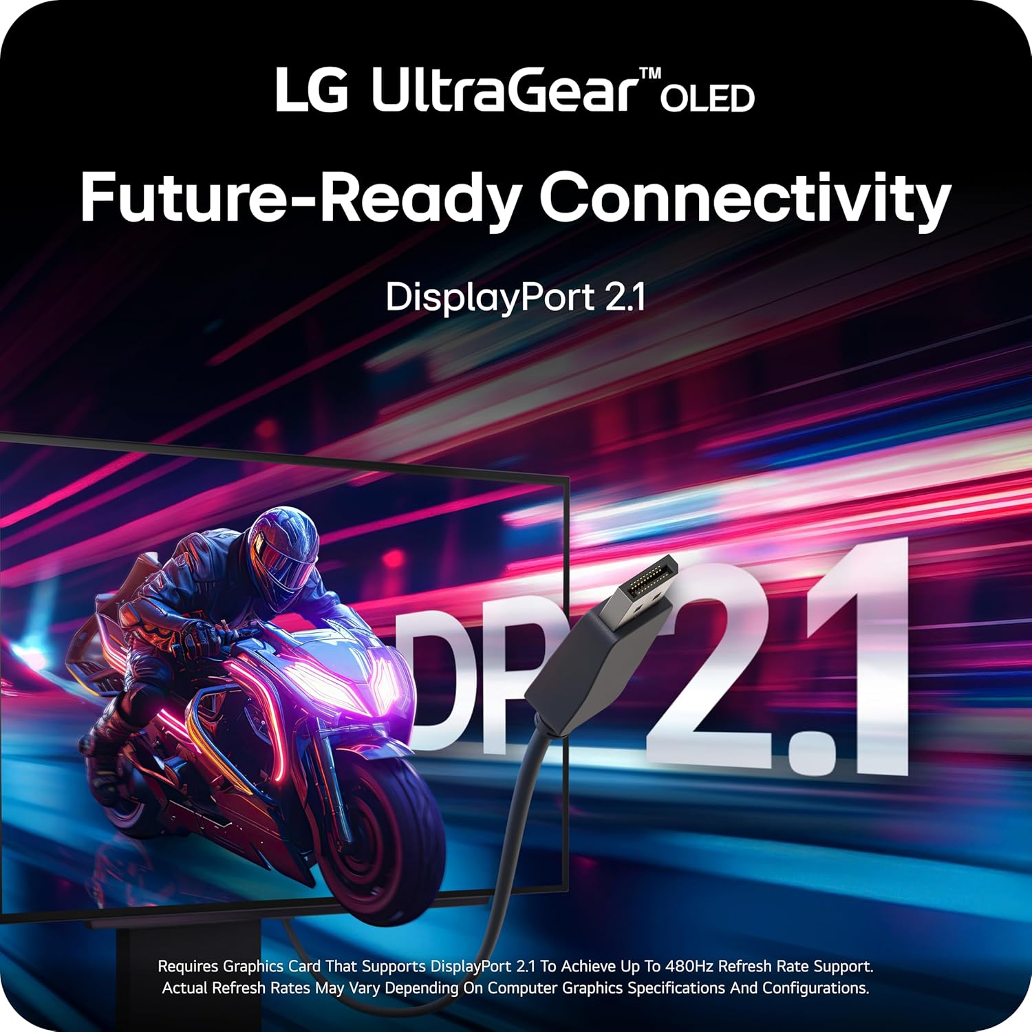LG 27GX790A-B 27" UltraGear OLED Gaming Monitor QHD 1440p 480Hz, 0.03ms, DisplayPort 2.1, True Black 400, NVIDIA G-Sync, AMD FreeSync Premium Pro, HDMI, USB, Tilt/Height/Swivel/Pivot Stand, Black