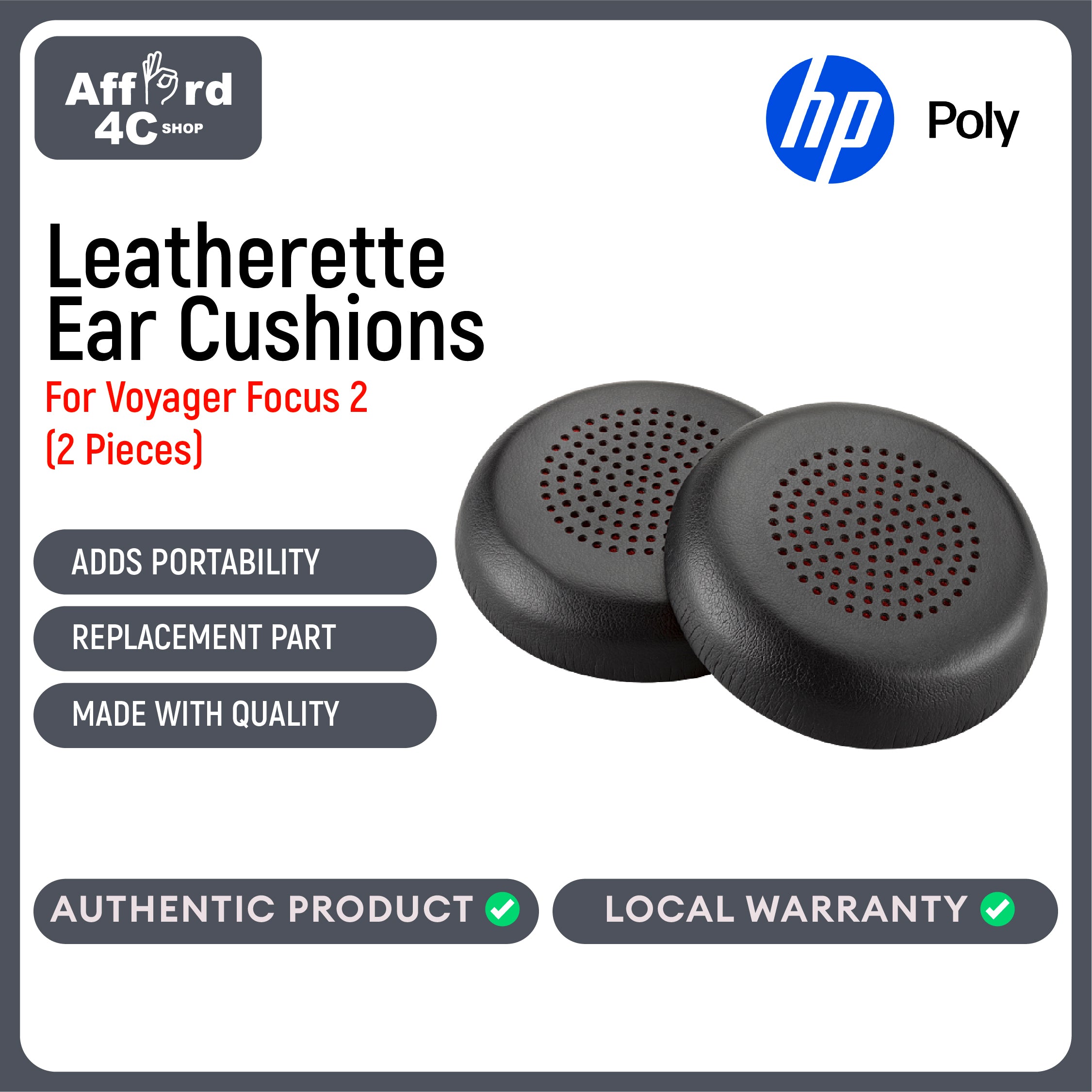 Poly Voyager Focus UC Leatherette Ear Cushions (2 Pieces)