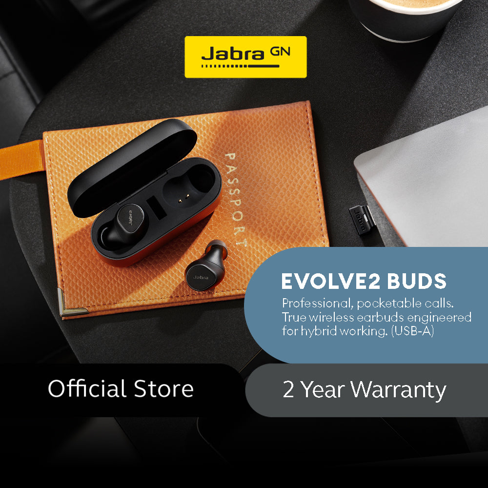 Jabra Evolve2 Buds, USB-A WLSSCHPD, Wireless charging Pad Active Noise-Cancellation