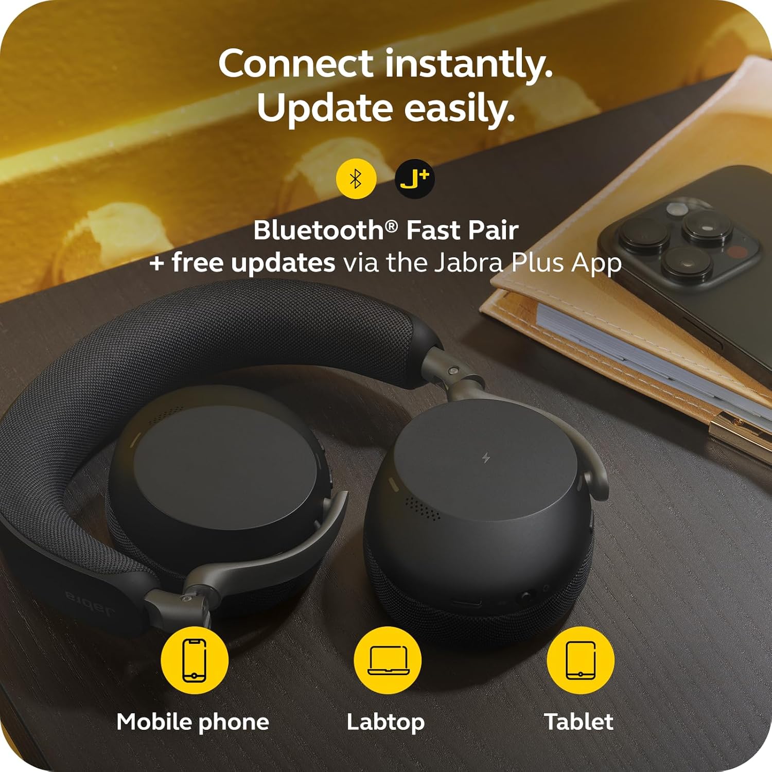 Jabra Evolve3 75 On-Ear USB-C Wireless Bluetooth Headset with Microphone for Work, AI Voice Call Technology, Advanced Active Noise Cancellation, 22-Hour Battery, Works with Online Meeting Apps